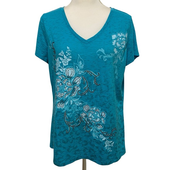 St. John's Bay Blue Graphic Tee Short Sleeve - Picture 1 of 17